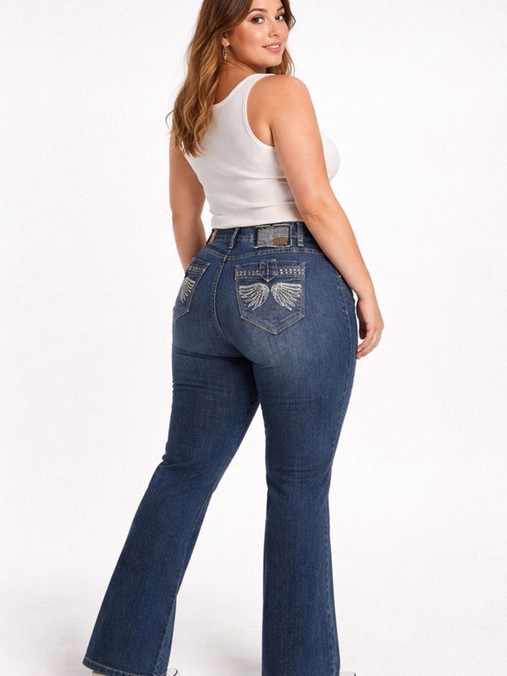 Y2K Embroidered Flare Jeans Butterfly Pocket Dark Wash Size 12